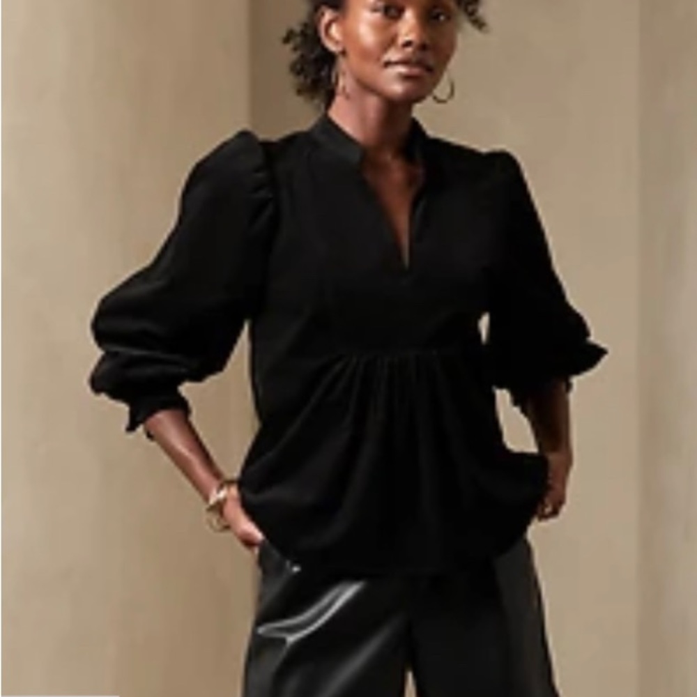 Black Ruffled Corduroy Blouse